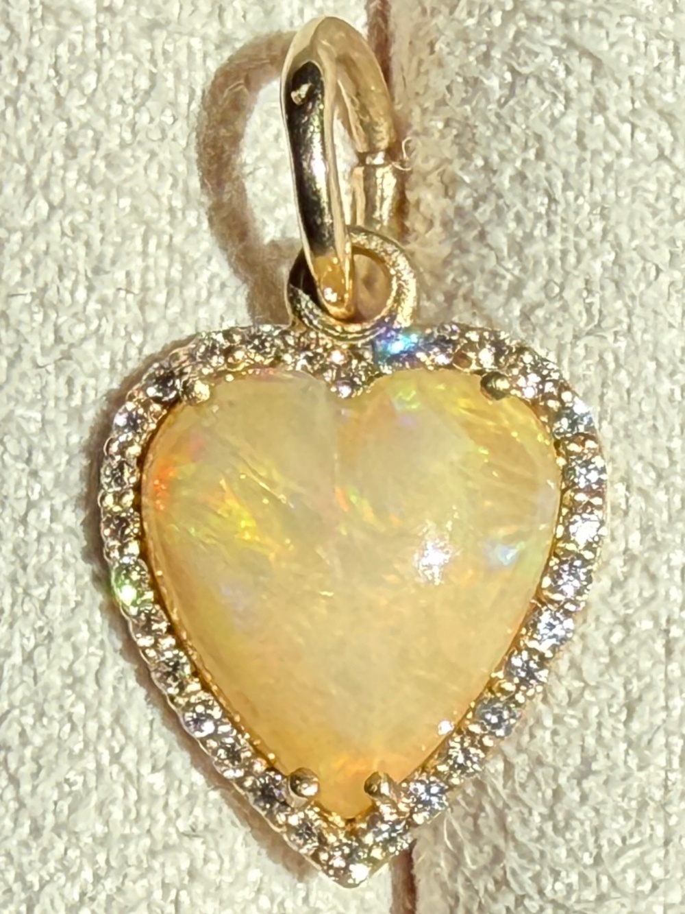 Designer STORROW ~14K Yellow Gold Opal & Diamond ALANA Heart Pendant Charm $2150
